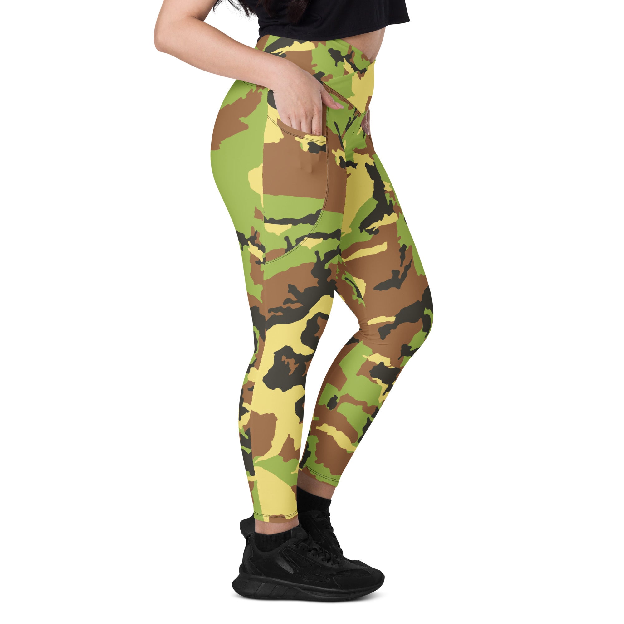 Green Camo Crossover Leggings with Pockets