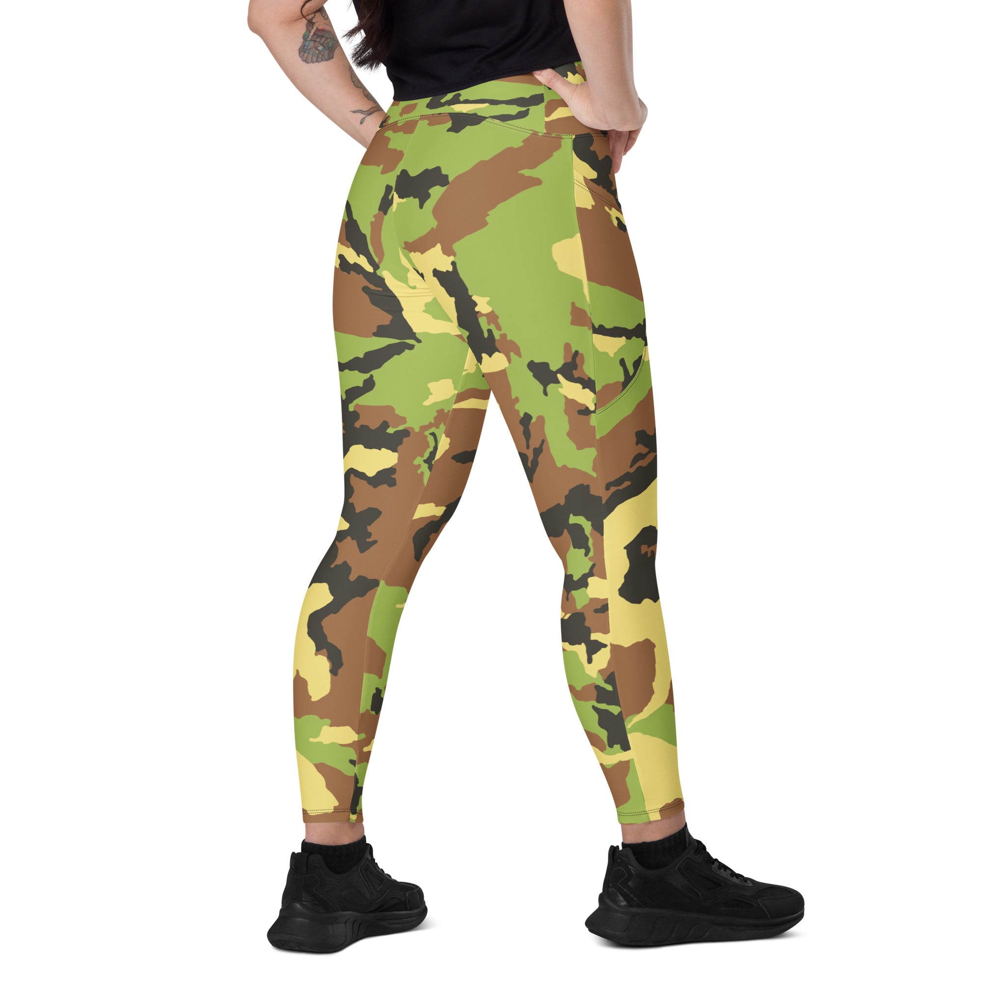 Green Camo Crossover Leggings with Pockets