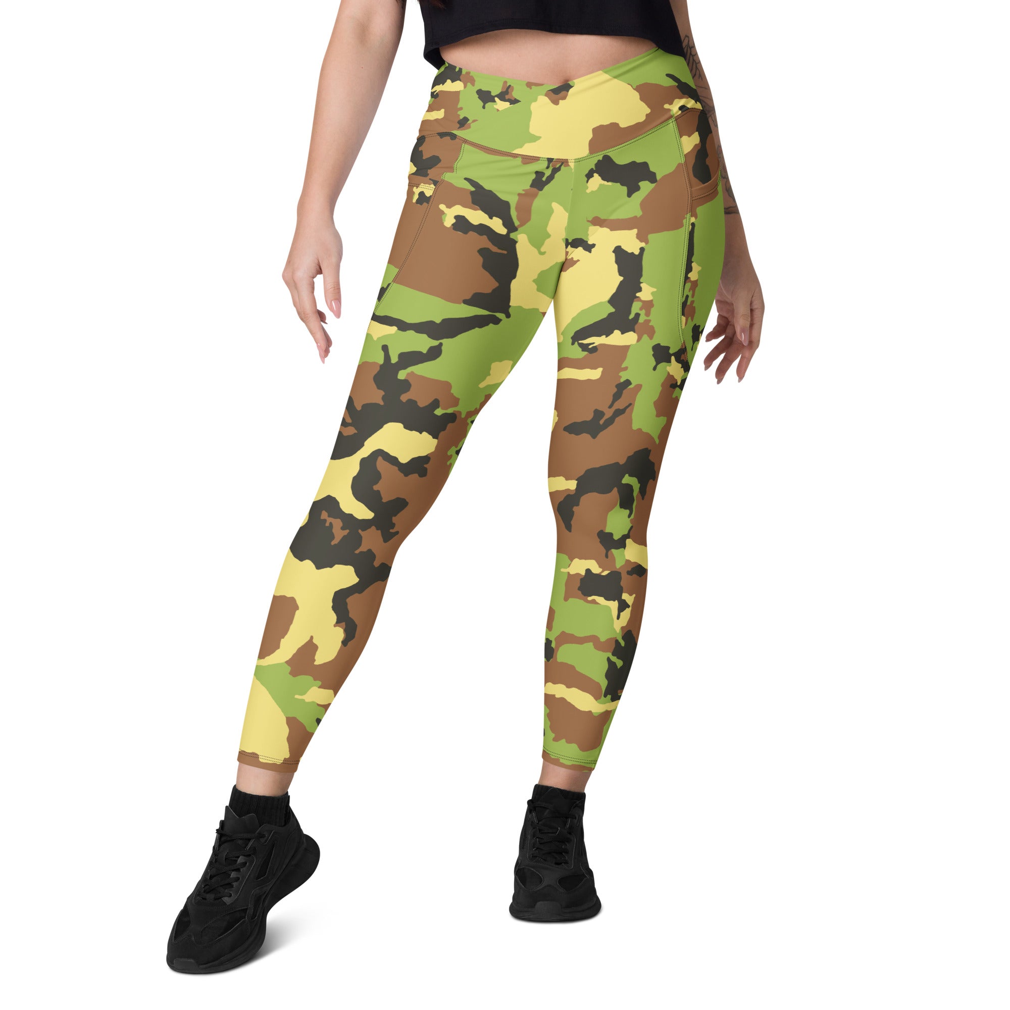 Green Camo Crossover Leggings with Pockets