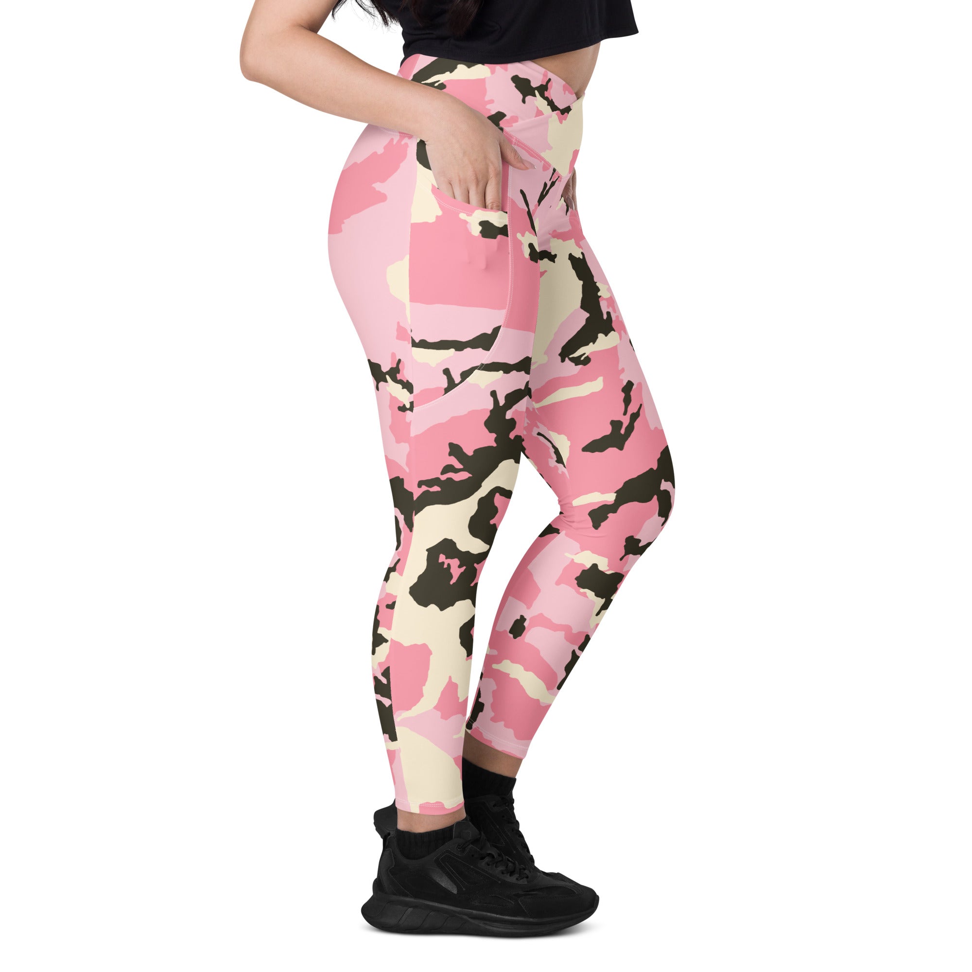 Pink Camo Crossover Leggings with Pockets